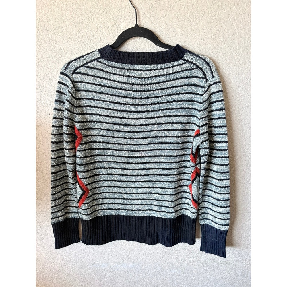 Vintage Full Fashioned Diamond Stripe M Cardigan Sweater Navy Blue Red Womens - Picture 7 of 7